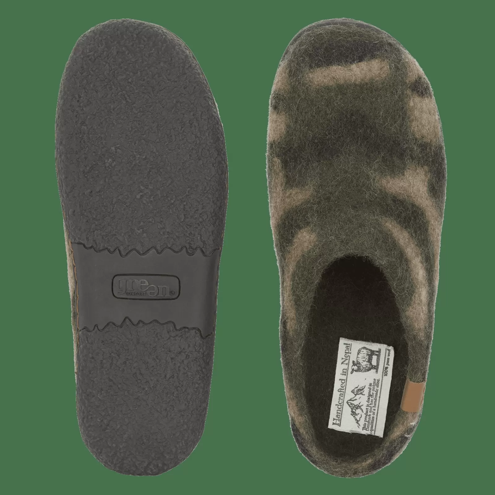 wool_tibet__mix_olive_3-1.webp Hjemmesko Med Gummisål>Green Comfort Wool Tibet - Mix Olive